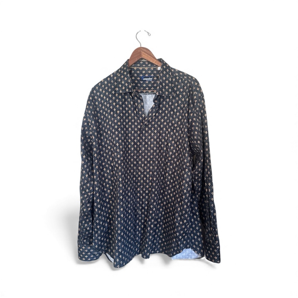 Recognition MENS Cross Print Button Front Long Sleeve Shirt Black Size 3XL